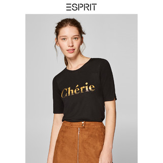 ESPRIT 埃斯普利特 女士字母印花T恤 099EE1K045 黑色145/724A/XS