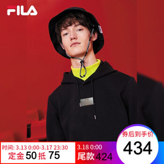 FILA 斐乐官方连帽卫衣男2020春季新品长袖字母纯色帽衫 正黑色-BK 185/104A/XXL