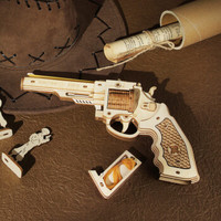 若客生日礼物男孩玩具枪木制diy手工拼装益智模型玩具开学礼物可发射送儿童孩子 M60左轮手枪