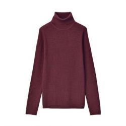 无印良品 MUJI 女式 减轻颈部刺痛感 罗纹 高领毛衣 深紫红色 M