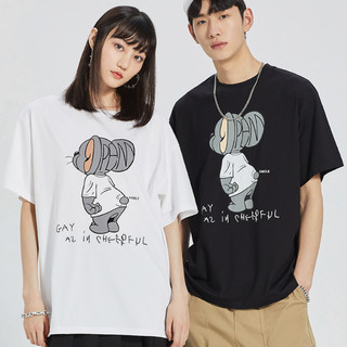 PEACEBIRD 太平鸟 x 猫和老鼠系列 男士纯棉T恤BWDA93170 黑色 M