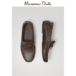 Massimo Dutti男鞋 结饰棕色皮革莫卡辛鞋男士休闲皮鞋单鞋 16312022700