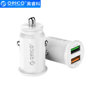 奥睿科（ORICO）迷你双口车载充电器 QC3.0快充版 USB车充点烟器一拖二