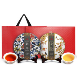 梅府茗家 普洱茶 云南普洱茶饼 熟茶 生茶 勐海 古树普洱 357克*2 饼茶 茶叶 拾年礼盒装 *2件