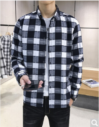 迈思凯 春季新款长袖衬衫男士格子上衣服韩版帅气休闲港风衬衣潮 A455-640黑白格 M *2件