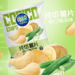 可比克 爽口青瓜味 纯切薯片 办公室休闲膨化零食 150g *12件