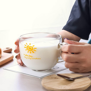 家用儿童牛奶杯带刻度燕麦早餐杯泡牛奶专用杯可微波炉加热玻璃杯