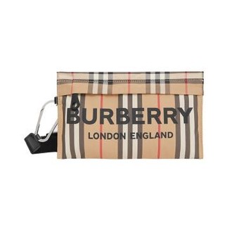 BURBERRY 巴宝莉/博柏利 女士典藏米色徽标印花标志性条纹拉链收纳袋 80150501