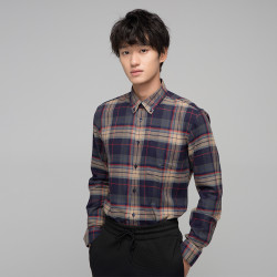 考拉工厂店 男士法兰绒复古格纹衬衫