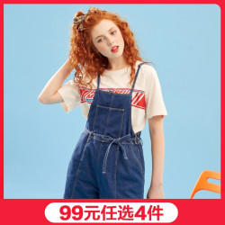 【99元任选4件】美特斯邦威背带牛仔短裤女 纯棉显瘦裤子韩版