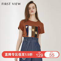 Firstview 2020夏装新款贴布字母胶印T恤