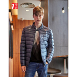 海一家2019冬季新品带扣立领多色可选拉链口袋短款羽绒服男 蓝灰条纹07 170/88A/M *2件