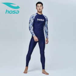 hosa浩沙男士冲浪服套装防晒长袖长裤泳衣五分沙滩裤男短裤度假泳裤男 深蓝色(长袖+长裤) XL *2件
