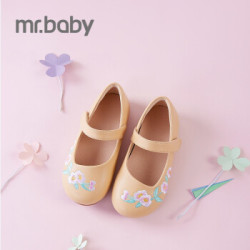mrbaby女童皮鞋 儿童鞋子2020春季新款软底民族风刺绣单鞋公主鞋 杏色 25 内长16.2cm 适合脚长15.2cm