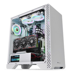 Tt（Thermaltake）Premium S300 TG 白色 机箱水冷电脑主机（12cm风扇*1/弹性摆放/钢化玻璃/支持ATX主板）
