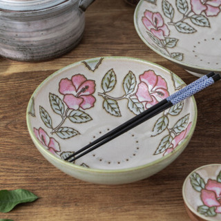 美浓烧 日本原装进口碗碟盘日式餐具手绘玫瑰花纹碗碟餐具 味碟 *10件