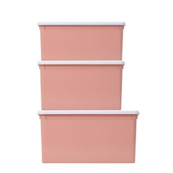 日本爱丽思IRIS塑料收纳箱大号彩色整理箱衣物储物盒有盖箱子收纳套装 小套粉