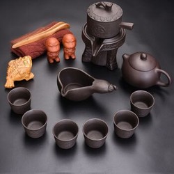 瓷海饰界 豪峰整套茶具杯创意懒人原矿紫砂自动茶具套装家用复古式泡茶壶茶杯茶海套装