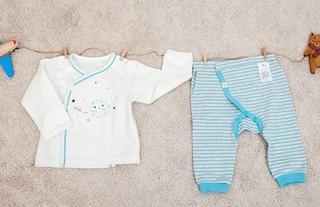 YEEHOO 英氏 星乐派系列 婴儿和袍套装 189AYH7304 白色/蓝色 52cm