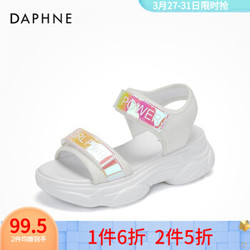 Daphne/达芙妮凉鞋女夏款女鞋 荧光渐变时尚厚底运动风 白色 38 *2件