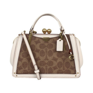 coach 蔻驰 女士吻锁单肩斜挎手提包 73936 棕色配白色