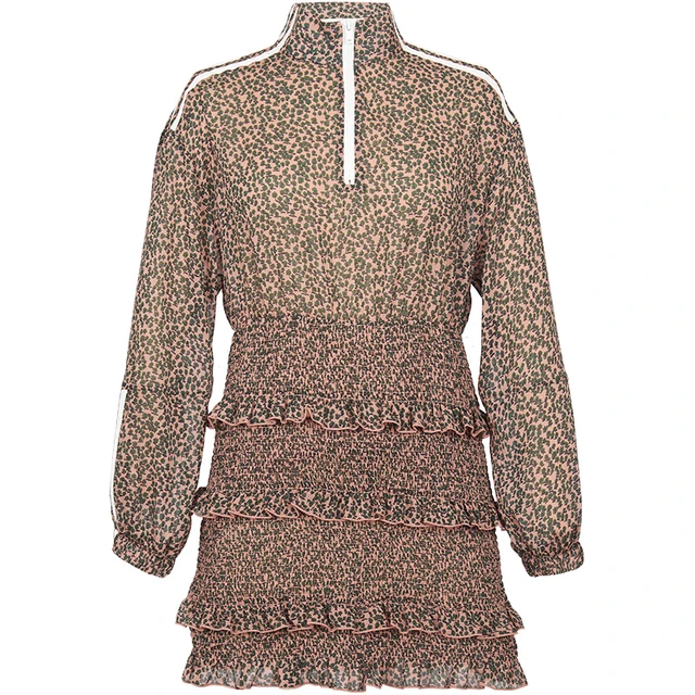 d’zzit 地素 女款拉链碎花打褶雪纺连衣裙 3G1O6026G 粉红 XS