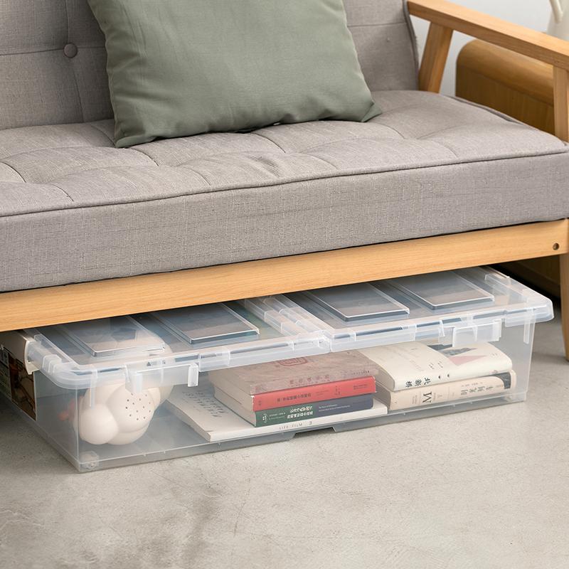 充分利用空间 日本双开盖床下滑轮收纳盒