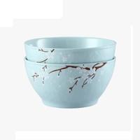 佳佰 餐具陶瓷碗 6英寸汤碗深碗泡面碗沙拉碗创意大米饭碗水果沙拉碗2件套北欧樱花语蓝色