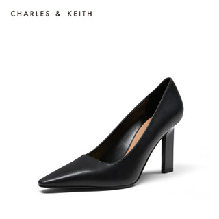 CHARLES＆KEITH2020春新品CK1-60920176简约刀片跟尖头高跟单鞋女 Black黑色 36