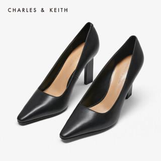 CHARLES＆KEITH2020春新品CK1-60920176简约刀片跟尖头高跟单鞋女 Black黑色 36