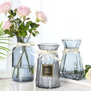 玻璃花瓶彩色透明水培富贵竹百合条纹花瓶客厅插花摆件