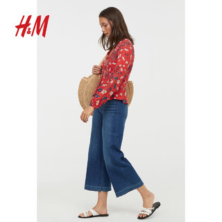 H&M 女士V领印花长袖衬衫 0707735 红色/花朵 XS