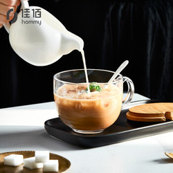 耐热钢化玻璃早餐杯可爱大肚杯牛奶麦片杯加厚耐热带盖带把透明玻璃碗 *3件