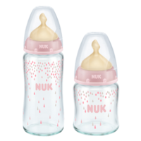 德国NUK宽口径玻璃奶瓶 婴儿宝宝新生儿奶瓶120ml配防胀气乳胶奶嘴1号 粉色120ml+240ml
