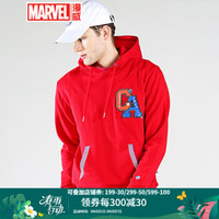 YOHO潮牌LAL x MARVEL漫威美国队长75周年联名合作款 贴布套头连帽卫衣男 红色 S