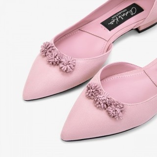 CHARLES＆KEITH立体花朵饰女士尖头低跟鞋 38 Pink粉红色