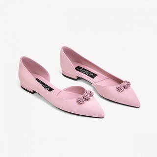 CHARLES＆KEITH立体花朵饰女士尖头低跟鞋 39 Pink粉红色