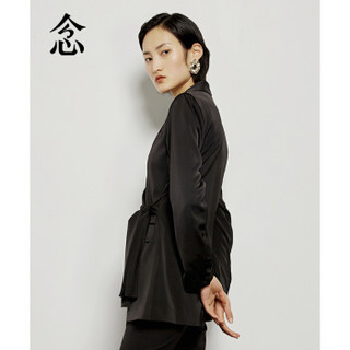 念 西装女休闲小西装外套韩版腰部系带设计感职业复古优雅2020春季新款 黑色 S