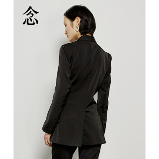 念 西装女休闲小西装外套韩版腰部系带设计感职业复古优雅2020春季新款 黑色 S