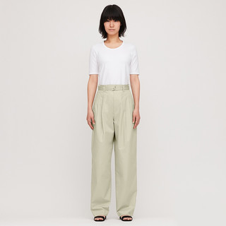 UNIQLO 优衣库 女士全棉斜纹打褶休闲裤 425601 浅绿色 155/62A