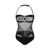 PLUS：MOSCHINO Swimwear 莫斯奇诺 女士黑色字母logo图案连体泳衣