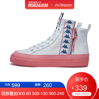 Kappa卡帕女款运动板鞋高帮串标轻便休闲帆布鞋K0965CC47 韩国白-012 36