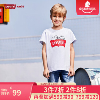 Levi's李维斯童装男女童夏款史努比联名短袖T恤LOGO印花舒适时尚儿童短T 001/纯白色 90cm