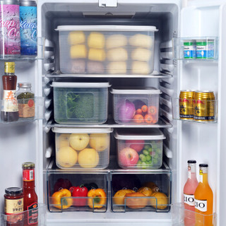百露大容量冰箱食品收纳盒厨房塑料冷冻储物蔬菜保鲜盒密封长方形带盖 中号单个 *4件