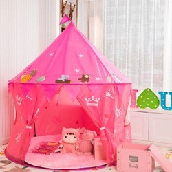 儿童帐篷游戏屋宝宝公主小帐篷室内家用小房子户外帐篷过家家玩具 粉色皇冠（小号） 送动物彩旗