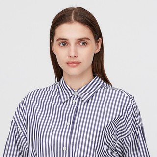 UNIQLO 优衣库 条纹宽松长袖女士衬衫 426967 天蓝色 S