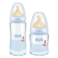 NUK宽口径玻璃奶瓶  120ml配防胀气乳胶奶嘴1号 *2件