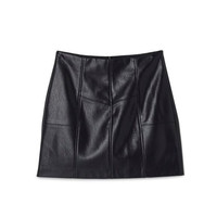 stradivarius 斯特拉迪瓦里斯 女士高腰拼接人造革A字半身裙04701680001-25 黑色32