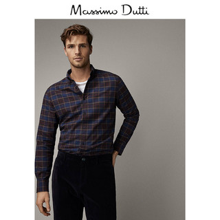 Massimo Dutti 00113014401 男士修身款斜纹布格纹衬衫