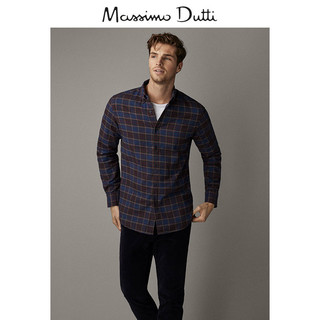 Massimo Dutti 00113014401 男士修身款斜纹布格纹衬衫
